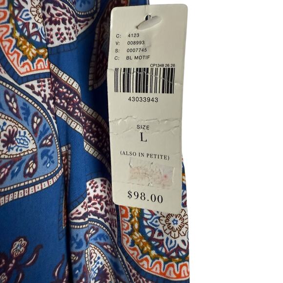 Anthropologie Elevenses Ines Blue Paisley Print Wide Leg Flowy Boho Pants Size L - Picture 9 of 15